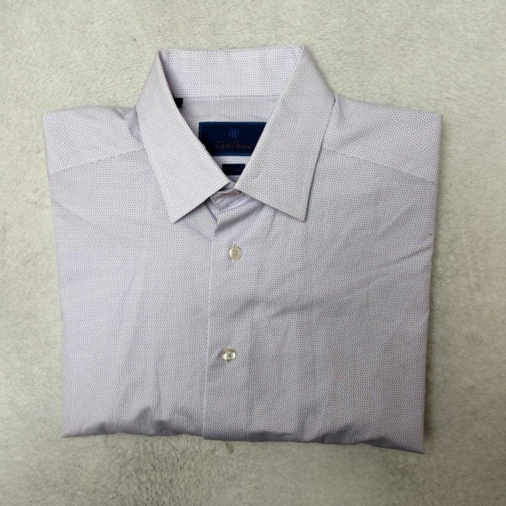 David Donahue Shirt Mens 16 32/33 Purple Geometric Slim Point Collar Long Sleeve